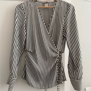 H&M Monochrome Striped Wrap Blouse